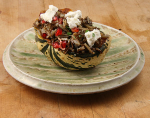 Stuffed Sweet Dumpling Squash with Pomegranates and Goat Cheese