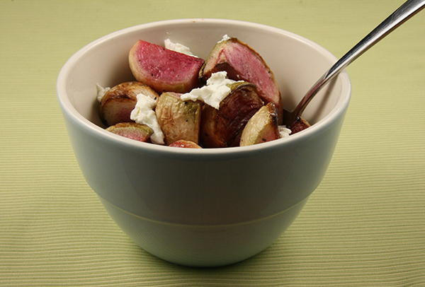 Roasted Watermelon Radish with Goat Cheese 