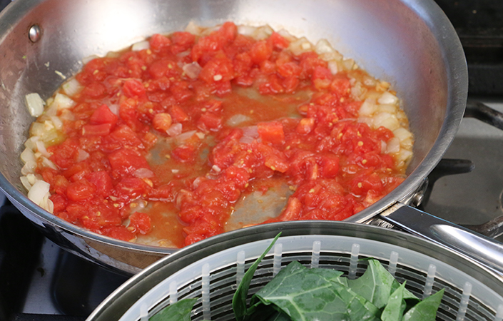 Stewed Collard Greens with Tomatoes by Early Morning Farm CSA