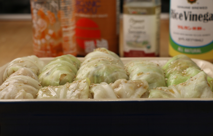 Asian Cabbage Rolls with Tempeh