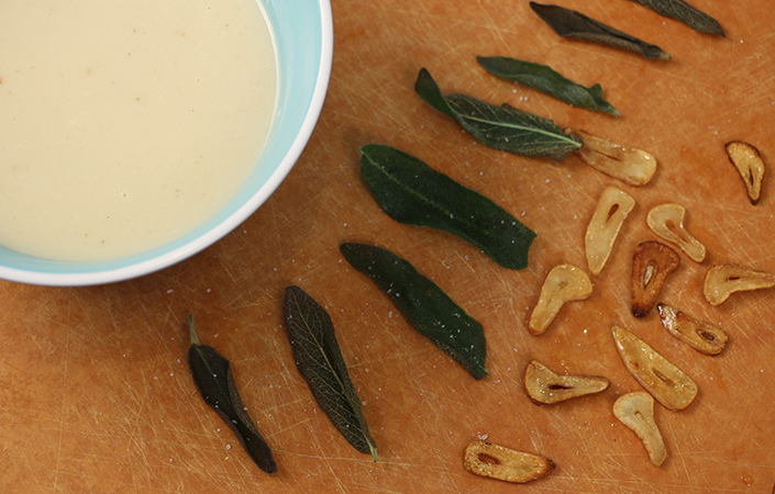 White Bean & Celeriac Soup with Frizzled Sage