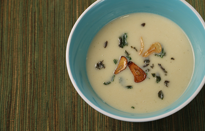 Celeriac & White Bean Soup with Frizzled Sage