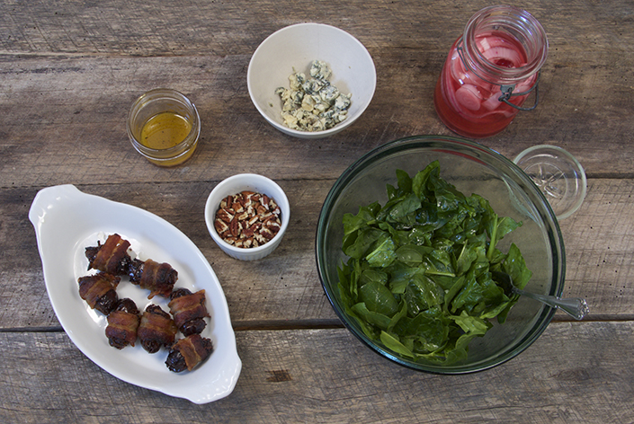 Spinach Salad with Bacon Wrapped Dates