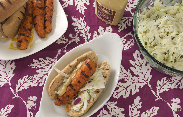 Carrot Hot Dogs with Fennel Pepper Slaw & Buttermilk Dressing