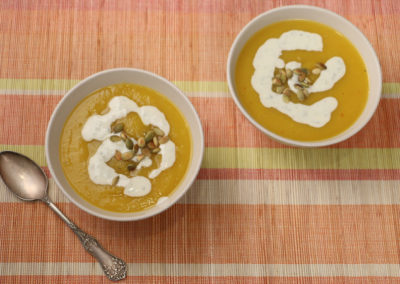 Butternut Squash Apple Soup with Blue Cheese Cream