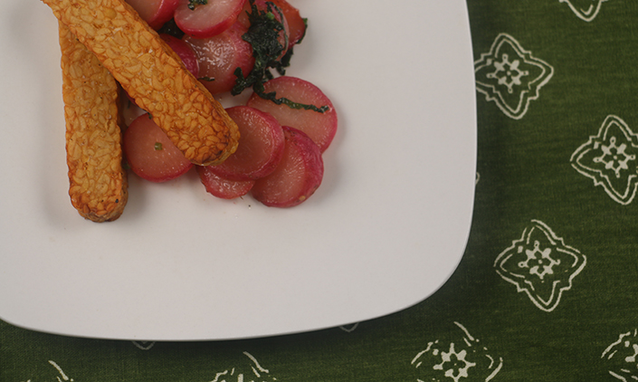 Butter Braised Radishes with Crispy Tempeh