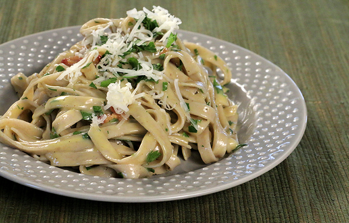 Pasta Carbonara with Goat Cheese