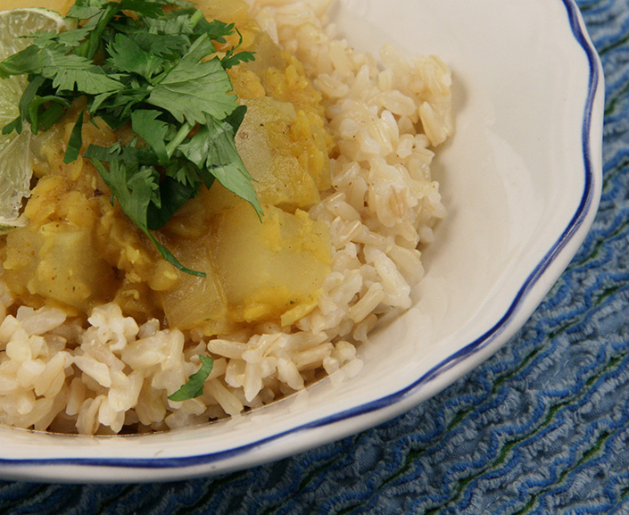 Daikon Curry with Coconut Brown Rice