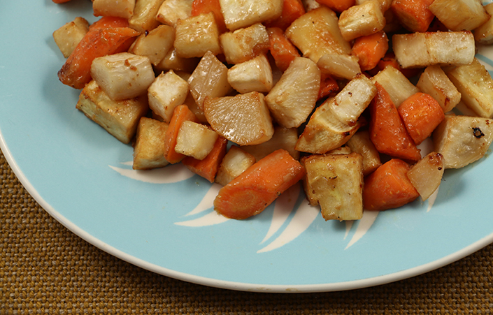Miso Maple Roasted Root Vegetables