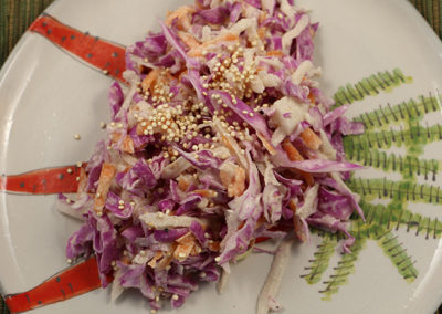 Red Cabbage Slaw with Tahini and Toasted Quinoa